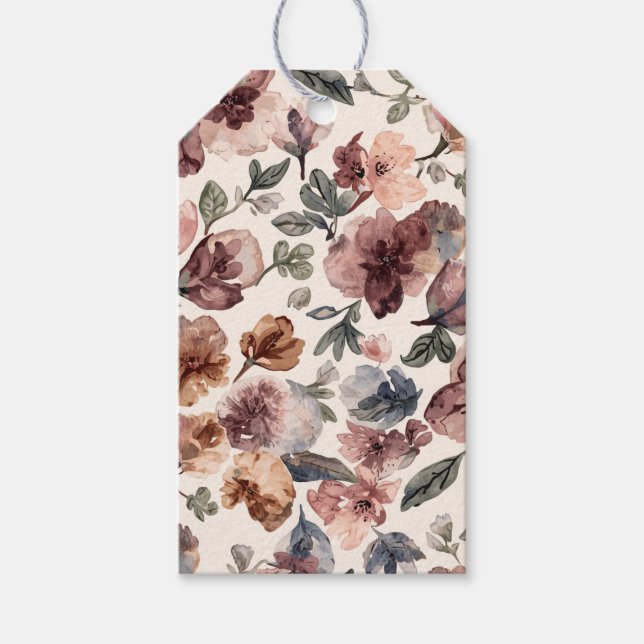 Plommon Vildblomma Akvarell Dyster Botanisk Trädgå Presentetikett (Framsidan)