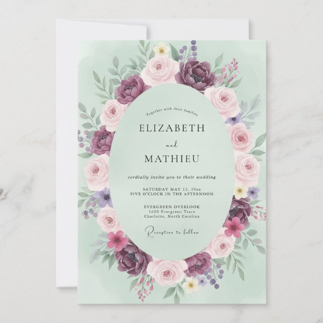 Plommonblommande Lagerströmia Romantiskt Bröllop Inbjudningar (Framsida)
