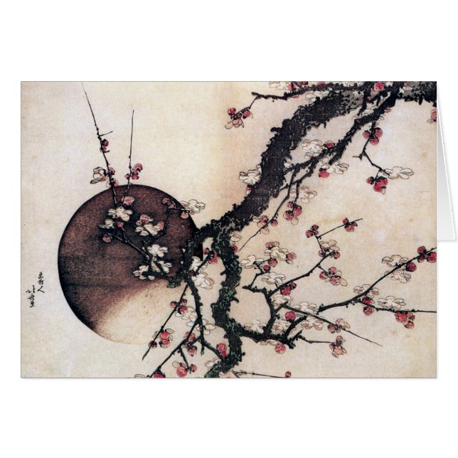Plommonblommar och månen, Hokusai Hälsningskort (Framsidan Horizontal)