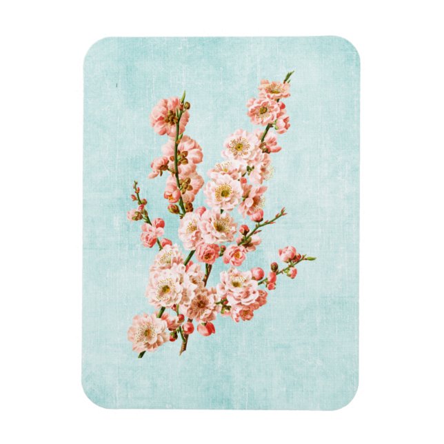 Plommonblommor på åldrad denim magnet (Vertikal)