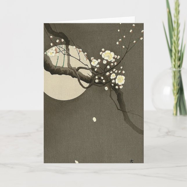 Plommonet blomstrar på natten vid Ohara Koson Kort (Framsida)
