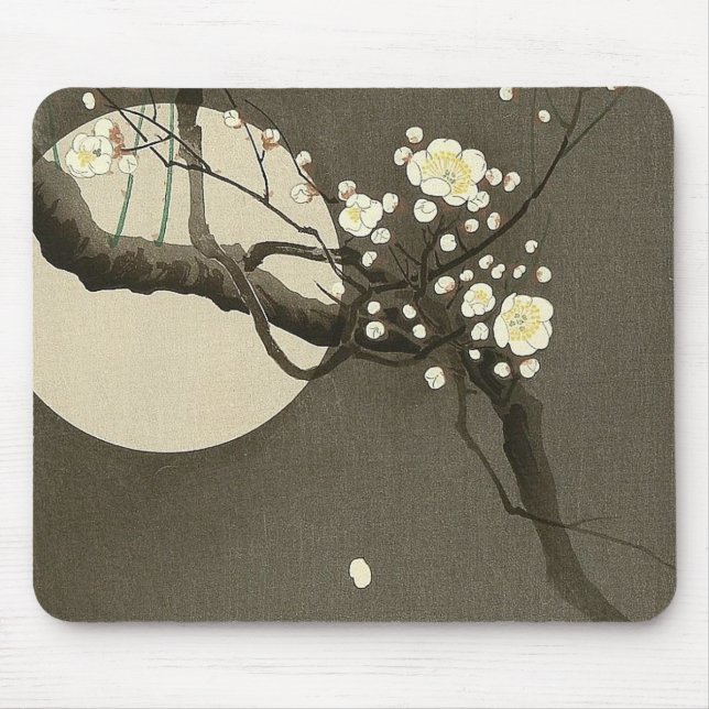 Plommonet blomstrar på natten vid Ohara Koson Musmatta (Framsidan)