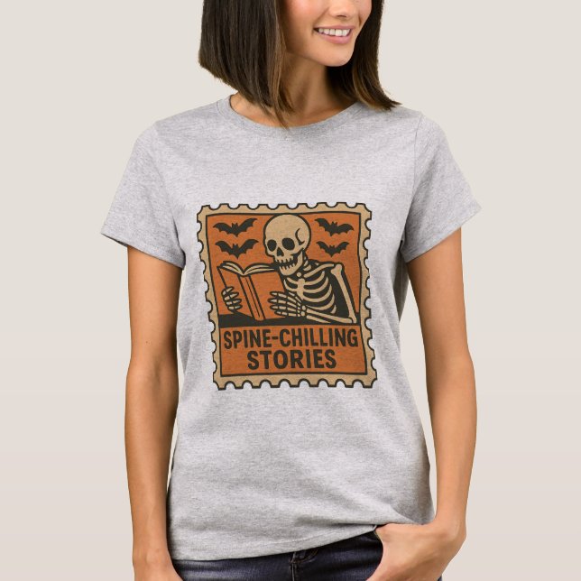 Plommonkylare - Skeleton Reading Hallowee T Shirt (Framsida)