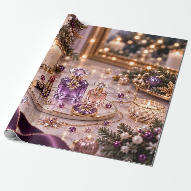 Plommonlila julskönhet presentpapper (Utrullad)