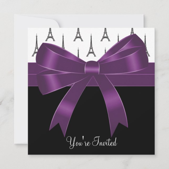 Plommonlila Paris Eiffeltornet Party Inbjudningar (Framsida)