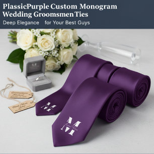 Plommonlila Skräddarsydd monogram bröllop grooms Slips