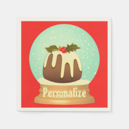 Plommonpudding snöglob vinterkaka röd grön pappersservett