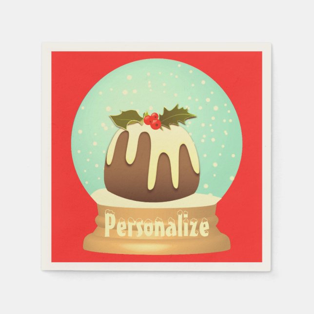 Plommonpudding snöglob vinterkaka röd grön   pappersservett (Framsidan)