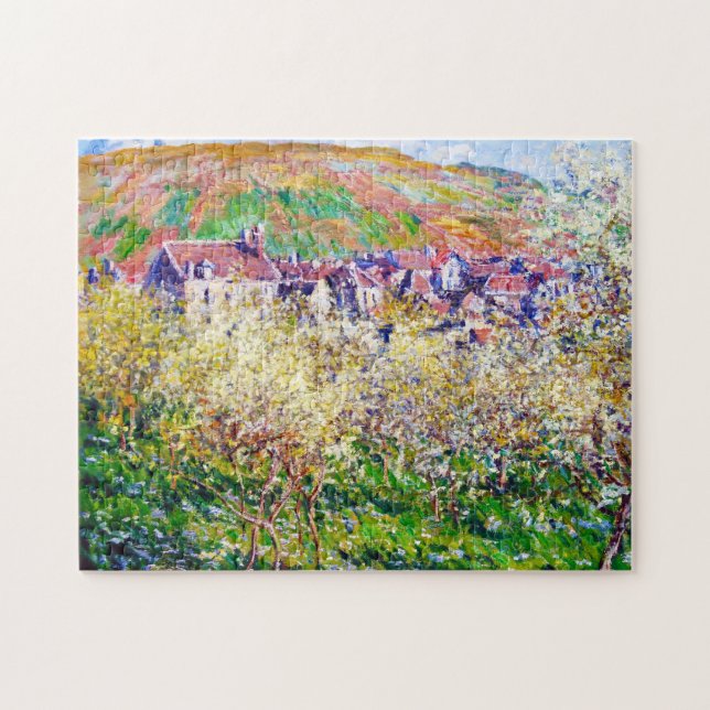 Plommonträd i blommar på Vetheuil Claude Monet Pussel (Horisontell)