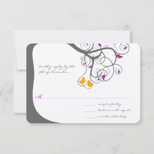 Plommonträd kärleksfågel bröllopsinbjudan OSA kort (Framsida)