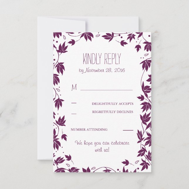 Plommonträdgård Blad Bröllop Svarskort OSA Kort (Framsida)