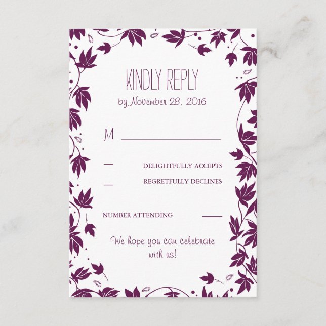 Plommonträdgård Blad Bröllop Svarskort OSA Kort (Framsida)