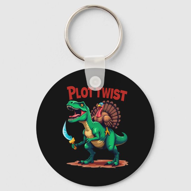 Plot Twist Kalkon Ridning Dinosaurie T-rex Roligt  Nyckelring (Framsida)