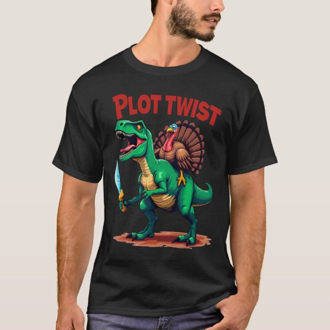 Plot Twist Kalkon Ridning Dinosaurie T-Rex Roligt  T Shirt (Framsida)