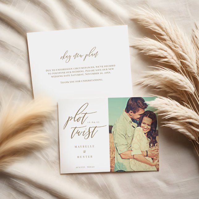 Plot Twist Modern Minimal Calligraphy & Photo Spara Datumet (Plot Twist Modern Minimal Calligraphy & Photo Save The Date)