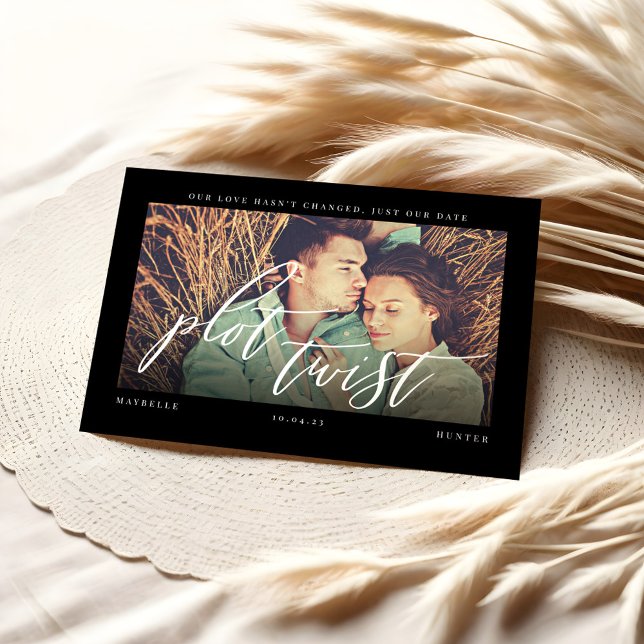 Plot Twist Modern Minimal Kalligrafi & Foto Spara Datumet (Plot Twist Modern Minimal Calligraphy & Photo Save The Date)