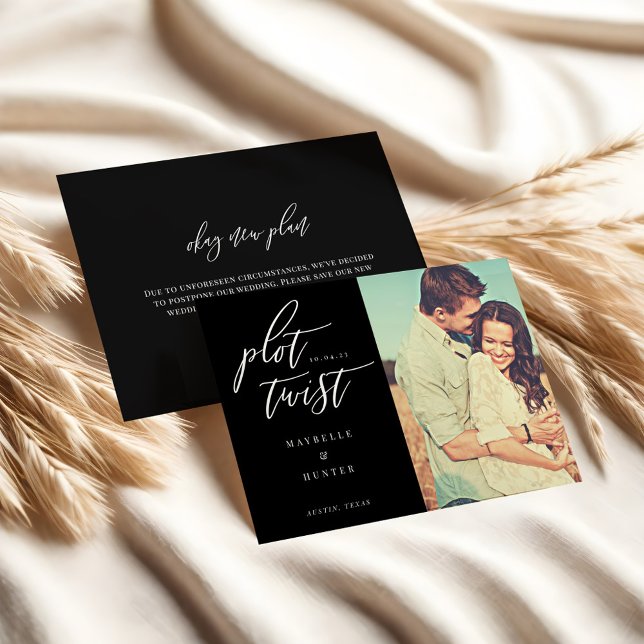 Plot Twist Modern Minimal Kalligrafi & Foto Spara Datumet (Plot Twist Modern Minimal Calligraphy & Photo Save The Date)