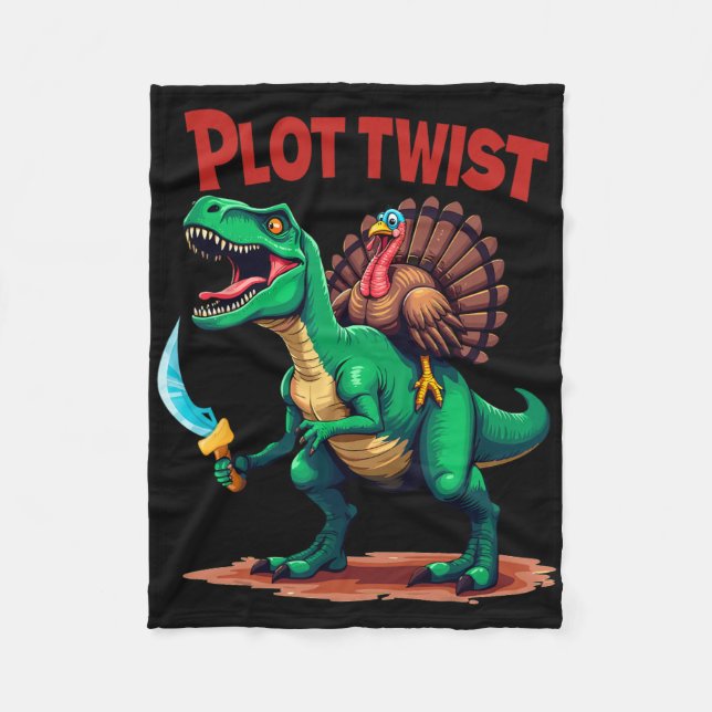 Plot Twist Turkey Riding Dinosaur T-rex Funny Than Fleecefilt (Framsidan)