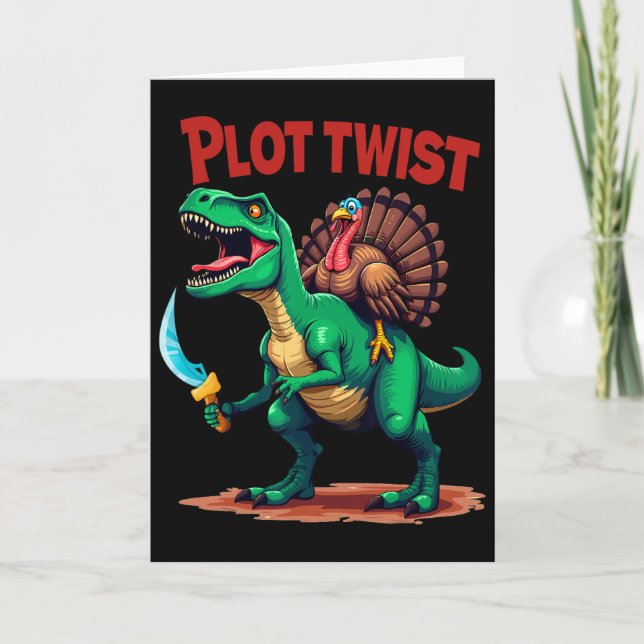 Plot Twist Turkey Riding Dinosaur T-rex Funny Than Kort (Framsida)