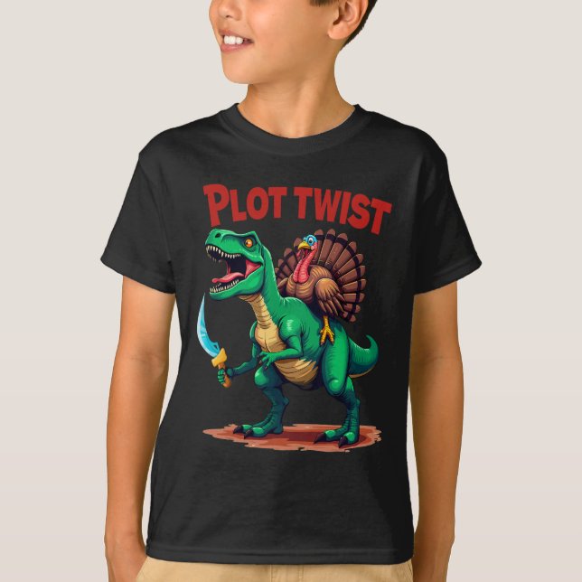 Plot Twist Turkey Riding Dinosaur T-rex Funny Than T Shirt (Framsida)