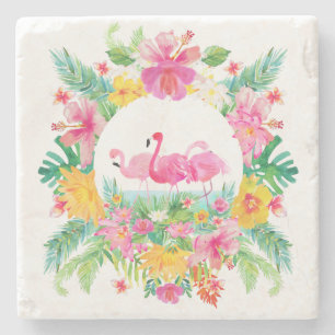 Plötslig Blommigt Utandning och Rosa Flamingos Stenunderlägg