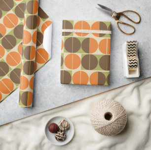 Plötsligt 70 Orange Brown Grönt Geometric Presentpapper