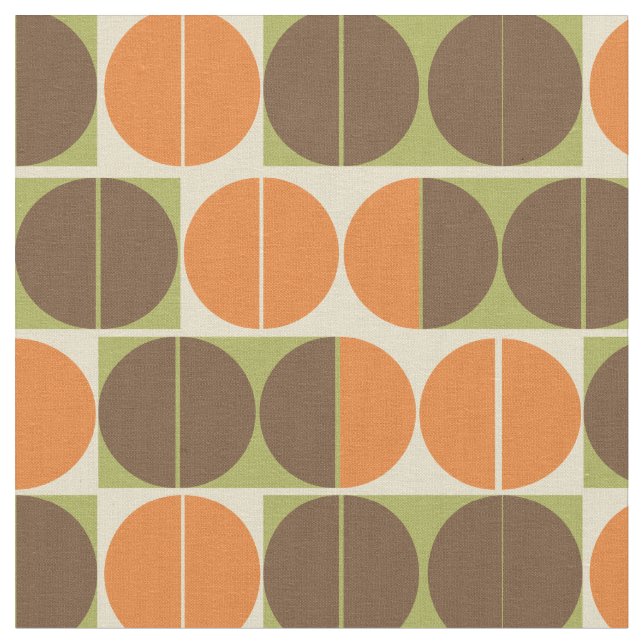 Plötsligt 70 Orange Brown Grönt Geometric Tyg (Närbild)