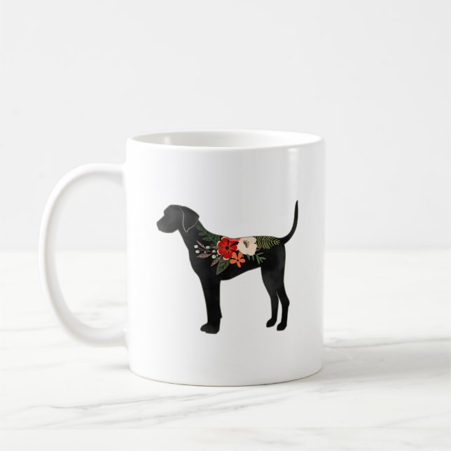 Plott Hound Hund aveln Boho Blommigt Silhouette Kaffemugg (Vänster)