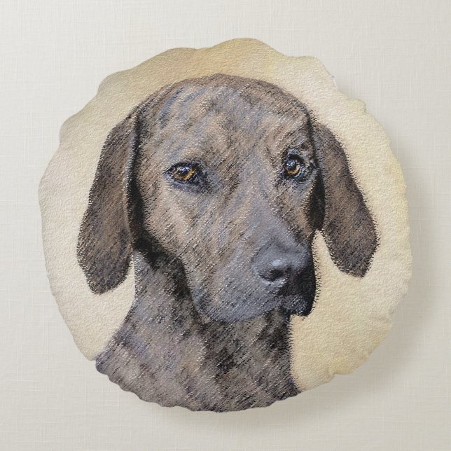 Plott-målning - Cute Original Hund Art Rund Kudde (Baksidan)