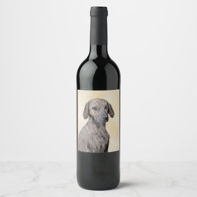Plott-målning - Cute Original Hund Art Vinflaska Etikett (Framsida)