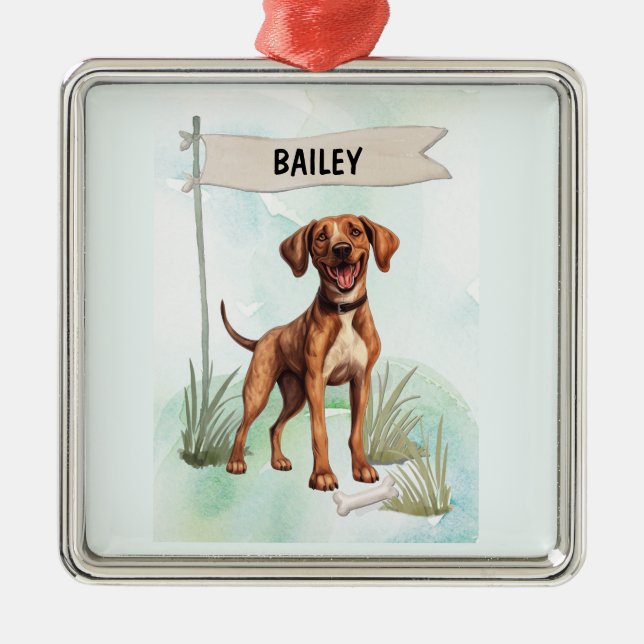 Plott Watercolor Personalized Dog Julgransprydnad Metall (Framsidan)