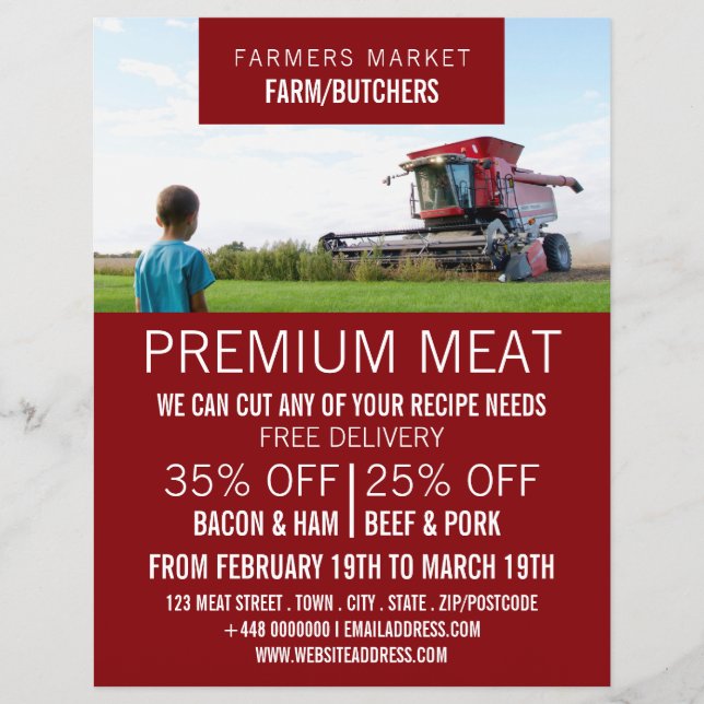 Plougher i fältet, bonde- och slaktareannonsering reklamblad (Framsidan)