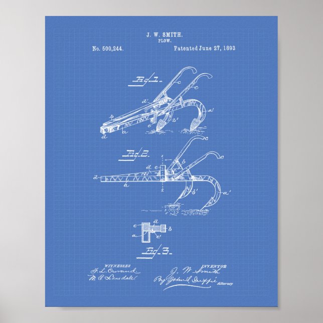 Plow 1893 Patent Art Blueprint Poster (Framsidan)