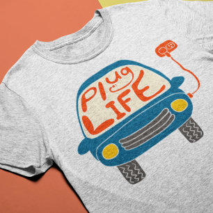 Plug Life Cute Blue Electric Car Graphic T Shirt
