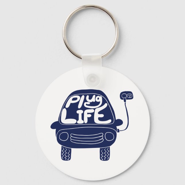 Plug Life Cute Navy Blue Electric Car Nyckelring (Framsida)