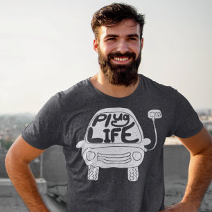 Plug Life Cute White Electric Car Graphic T Shirt