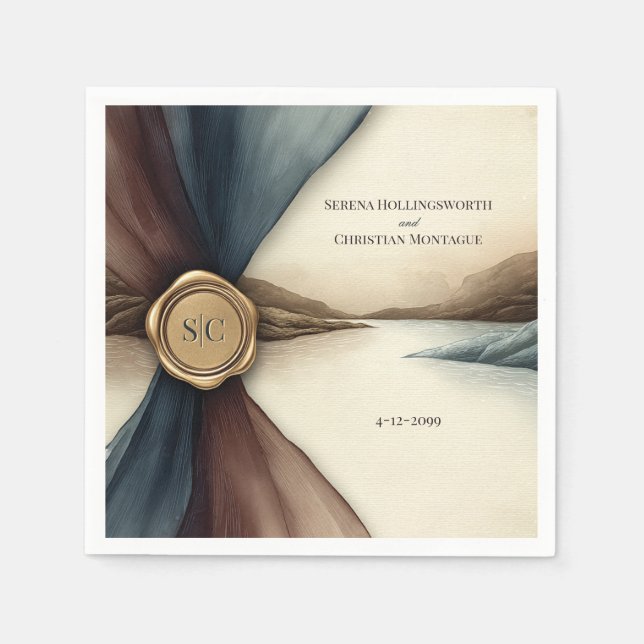 Plum and Blue Ombre Ribbon Seal Wedding Napkin Pappersservett (Framsidan)