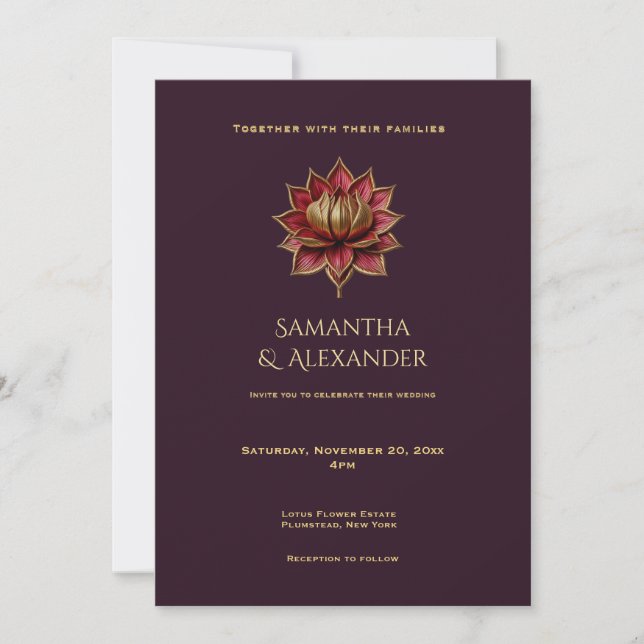 Plum and Gold Gothic Wedding Invitation 5x7 Inbjudningar (Framsida)