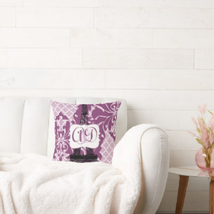 Plum Anpassningsbar Eiffel Torn Monogram Brides Pi Kudde