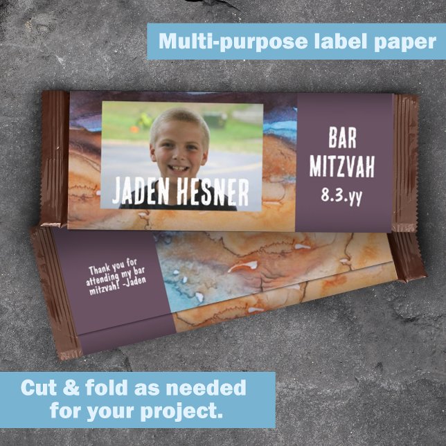 Plum, Beige Pub Mitzvah Anpassningsbar Candy Pub W (bar mitzvah chocolate candy bar wrapper label, beige plum purple DIY budget cheap alternative)