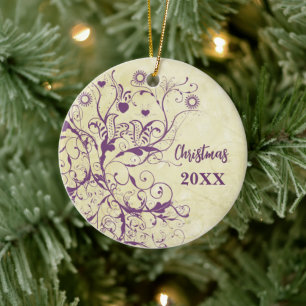 Plum Bird Swirls jul Par Photo Ornament