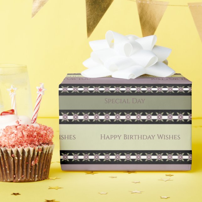 Plum Black and Oliv grönt Designer Presentpapper (Födelsedagsfest)