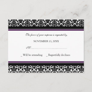 Plum Black Damask OSA Bröllop Card Kort