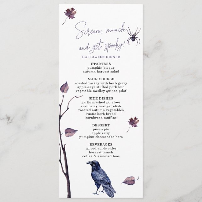 PLUM BLACK KRÅKA SPIDER HÖST LÖV HALLOWEEN MENY (Framsida)