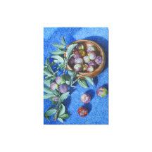 Plum Blommar Grenar på blå bakgrundsfärg