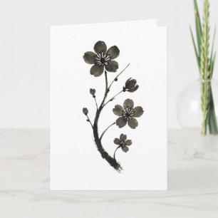Plum Blommar Line Art - botaniskt kort