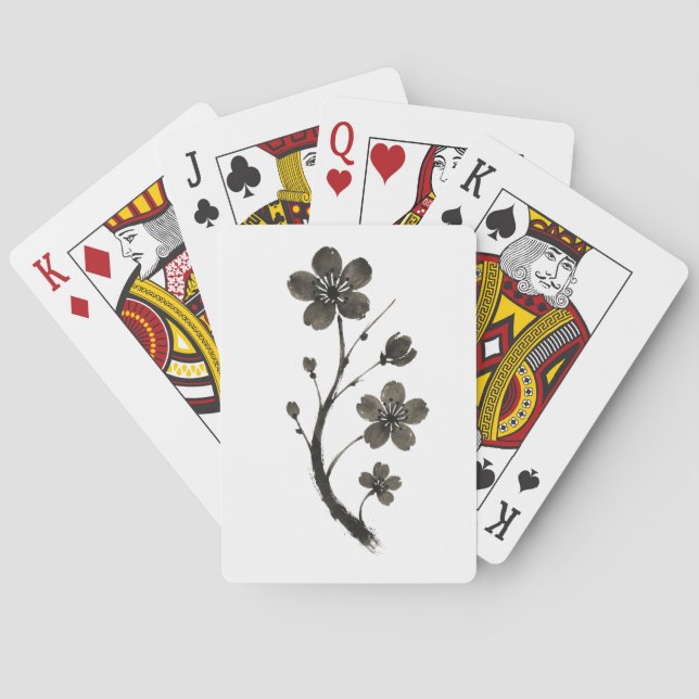 Plum Blommar Line Art - botaniskt mönster på Casinokort (Baksidan)