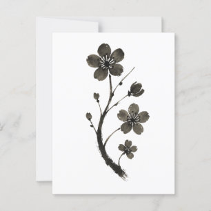 Plum Blommar Line Art - Minsta botaniska vykort