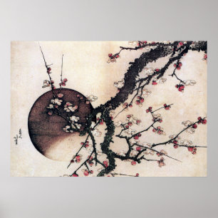 Plum Blommar och Måne, Hokusai Poster