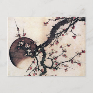 Plum Blommar och Måne, Hokusai Vykort